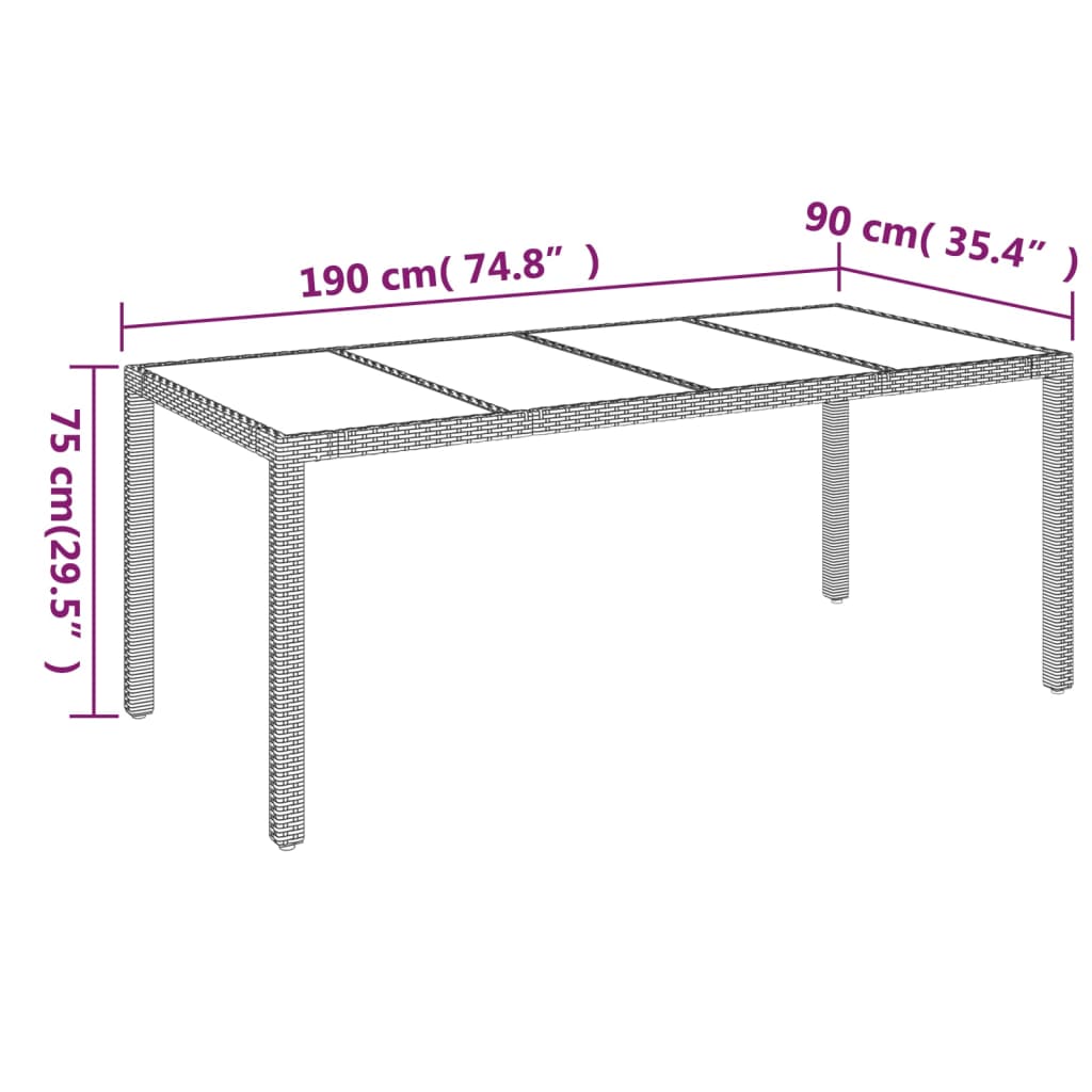 Tavolo Da Giardino 190X90X75Cm Polyrattan Grigio