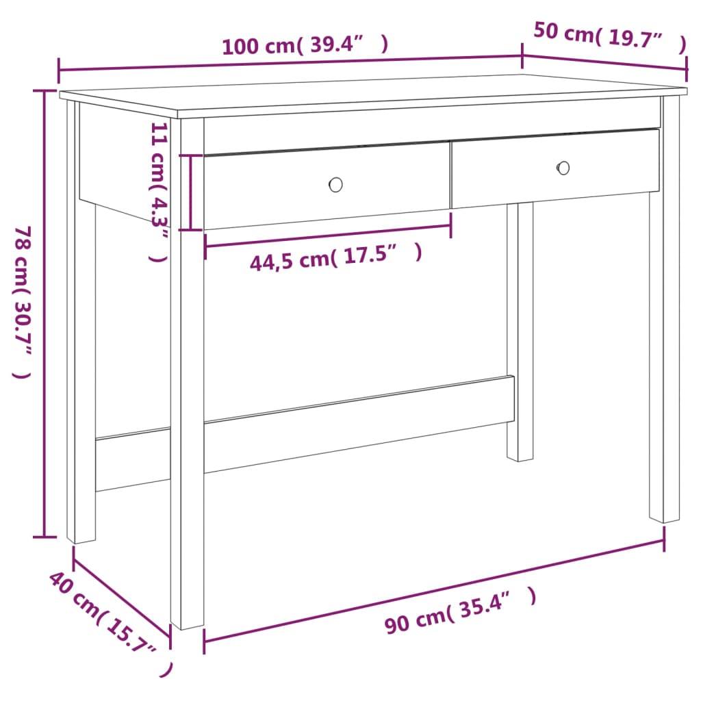 Scrivania Con Cassetti 100X50X78 Cm In Legno Massello Di Pino