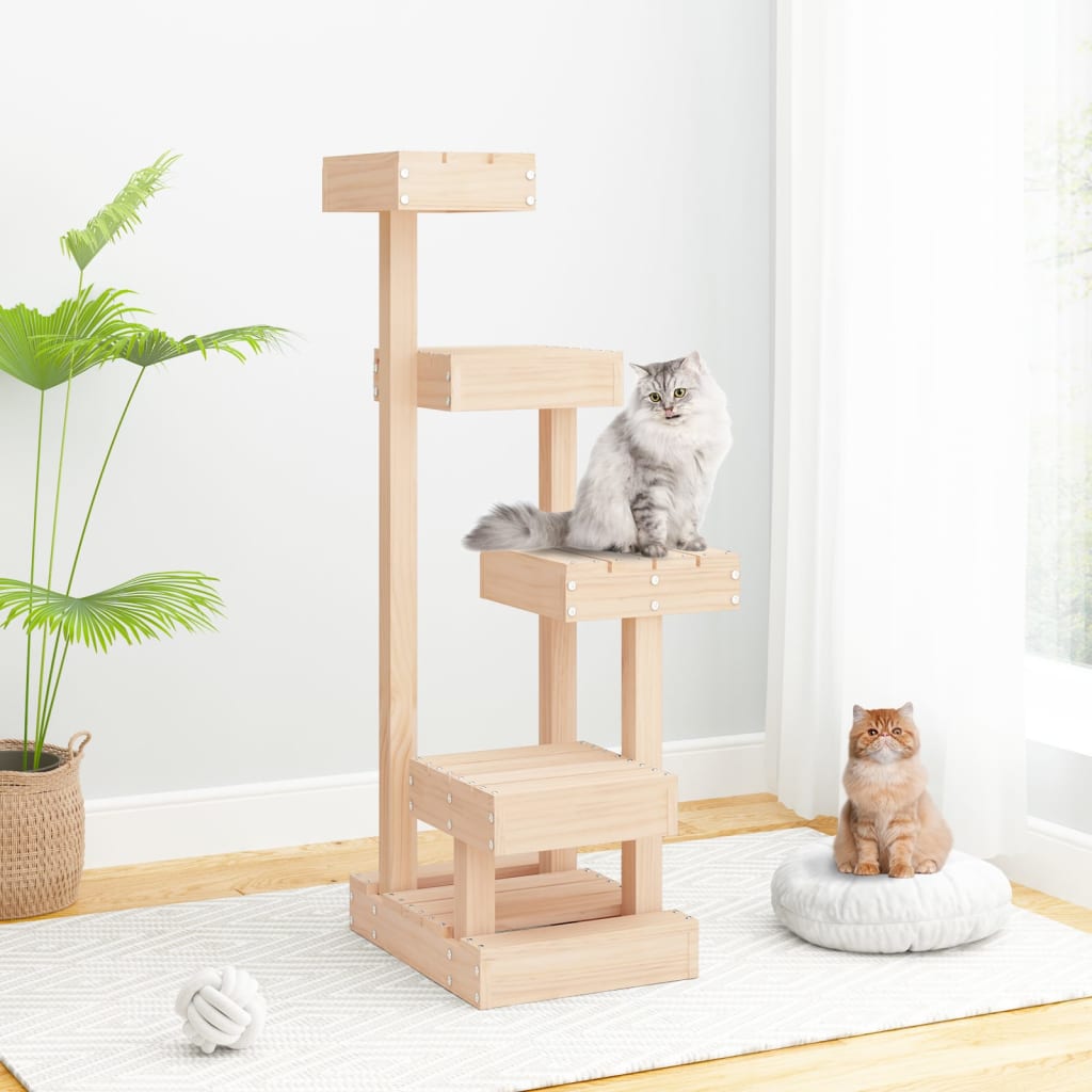 Albero Per Gatti 45,5X49X103Cm In Legno Massello Di Pino