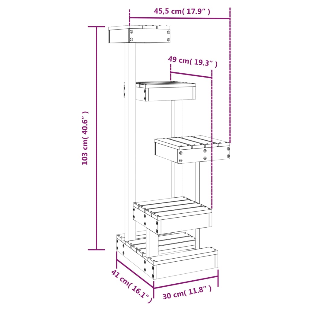Albero Per Gatti 45,5X49X103Cm In Legno Massello Di Pino