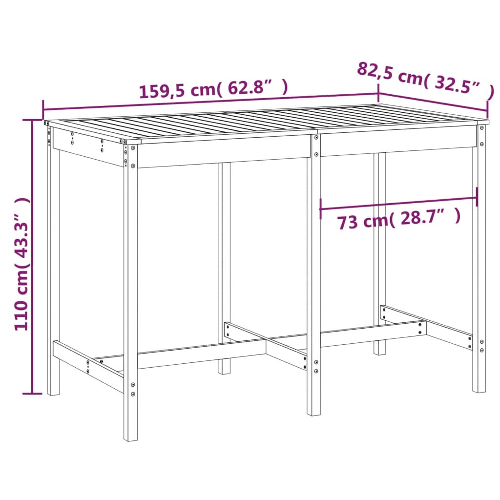Tavolo Da Giardino Bianco 159,5X82,5X110 Cm Legno Massello Pino