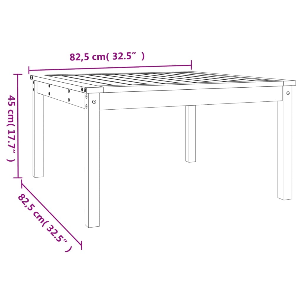 Tavolo Da Giardino Nero 82,5X82,5X45 Cm Legno Massello Di Pino