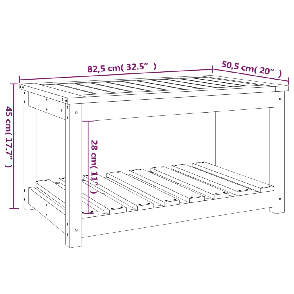 Tavolo Da Giardino 82,5X50,5X45 Cm In Legno Massello Di Pino