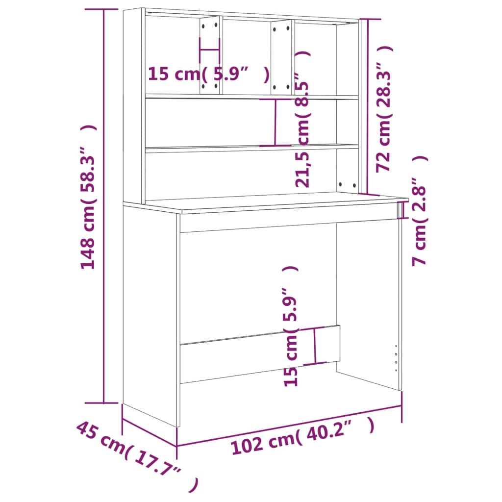 Scrivania Mensole 102X45X148 Cm Legno Multistrato