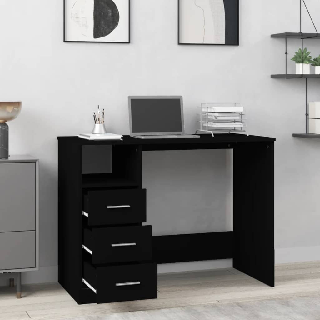 Scrivania Con Cassetti Nera 102X50X76 Cm In Legno Multistrato