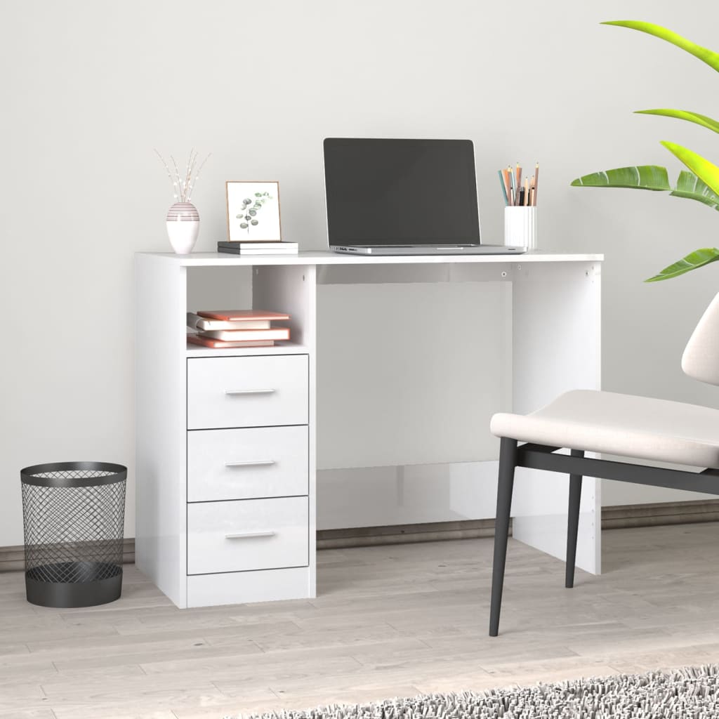 Scrivania Con Cassetti Nera 102X50X76 Cm In Legno Multistrato