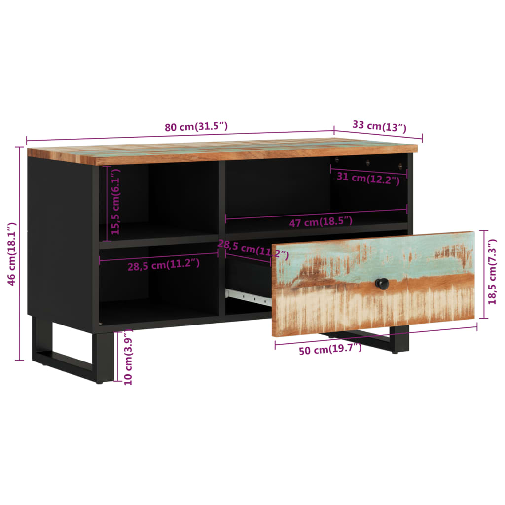 Mobile Tv 80X33X46Cm Legno Massello Recupero Legno Multistrato