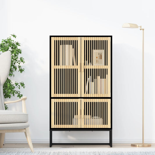 Credenza Nera 70X35X125 Cm In Legno Multistrato