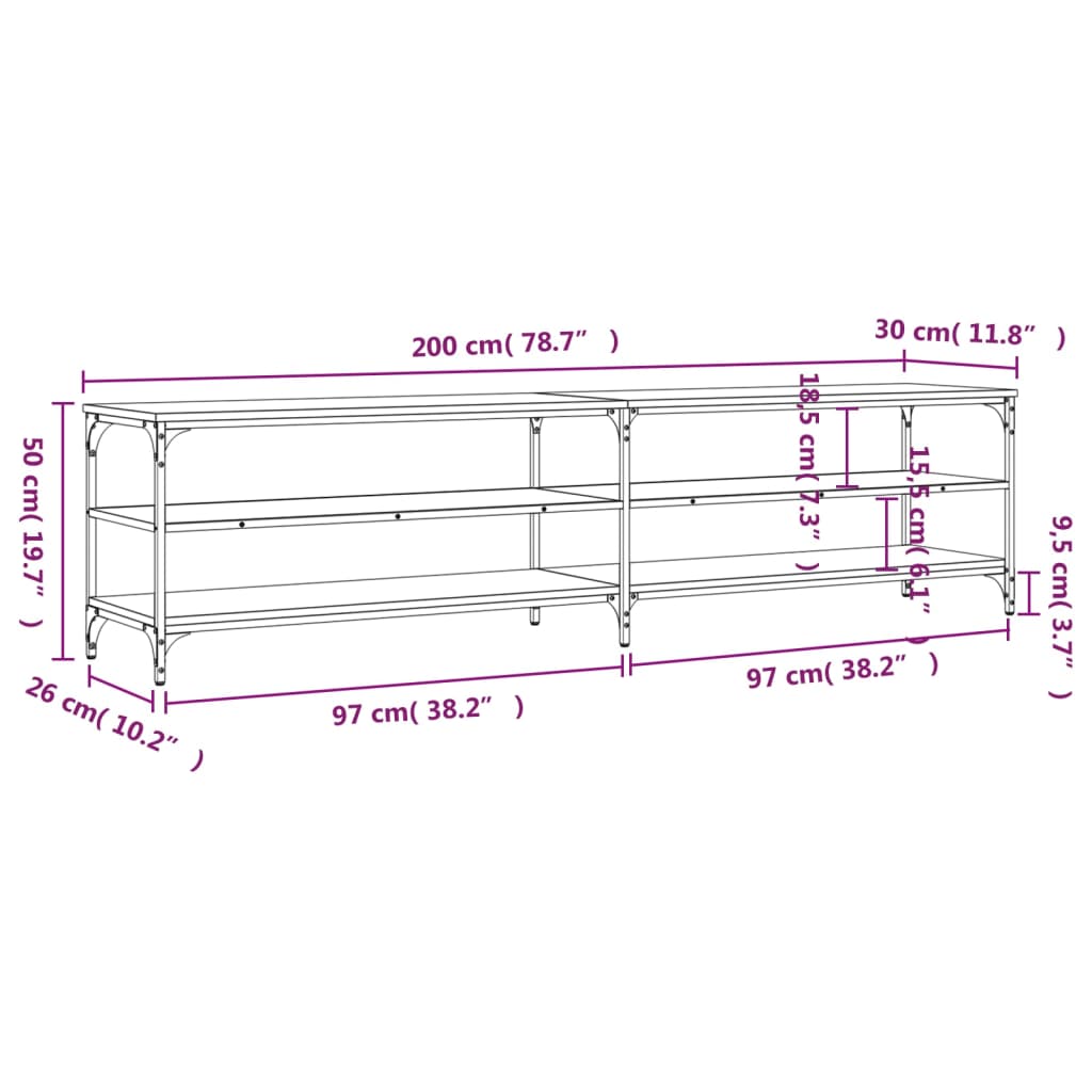 Mobile Tv 200X30X50Cm Legno Multistrato E Metallo