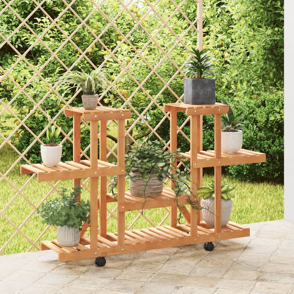 Portafiori Con Ruote In Legno Massello Di Abete