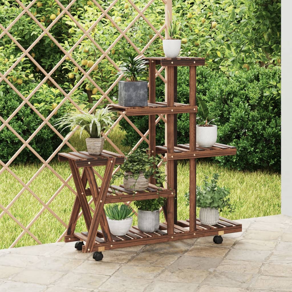 Portafiori Con Ruote In Legno Massello Di Abete