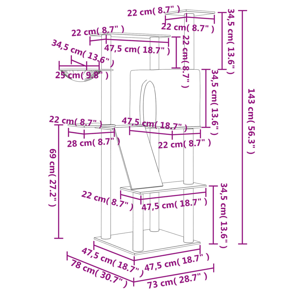 Albero Per Gatti Con Tiragraffi In Sisal 143 Cm