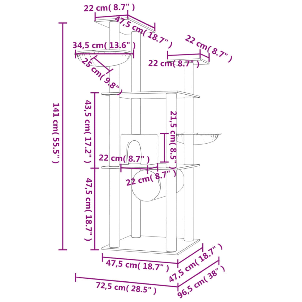 Albero Per Gatti Con Tiragraffi In Sisal 141 Cm