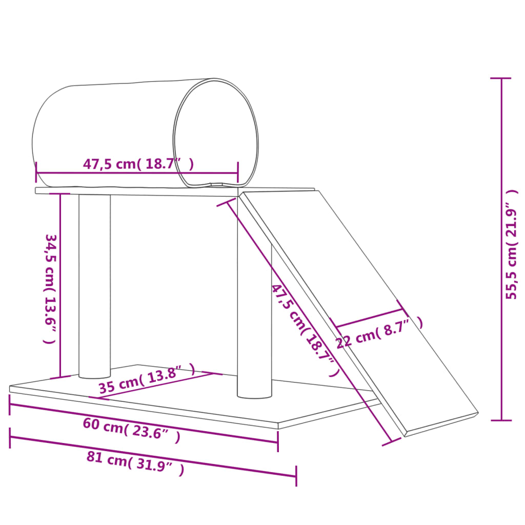 Pali Tiragraffi Per Gatti Con Tunnel E Scaletta 55,5 Cm