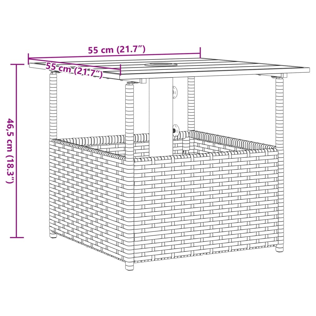 Tavolo Giardino Foro Ombrellone 55X55X46,5Cm Polyrattan
