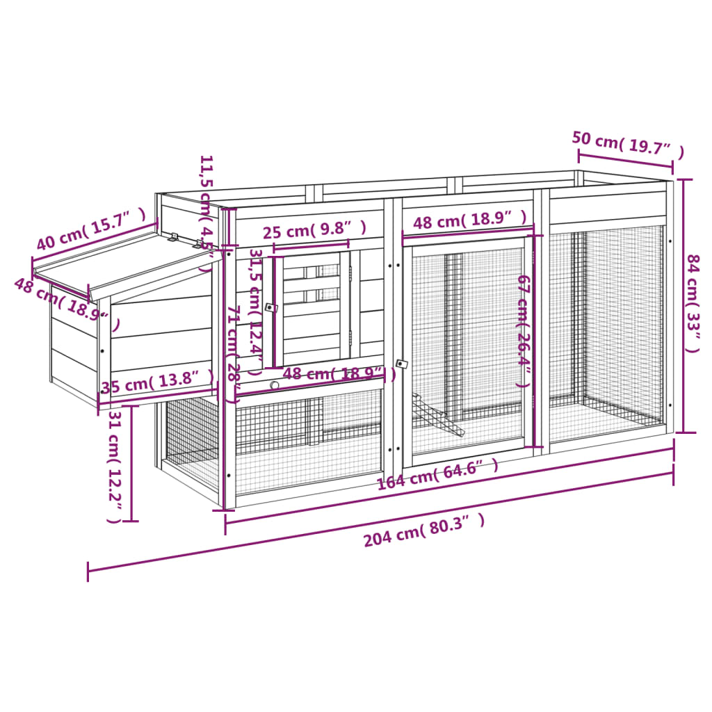 Pollaio Moka 204X50X84 Cm In Legno Massello Di Pino