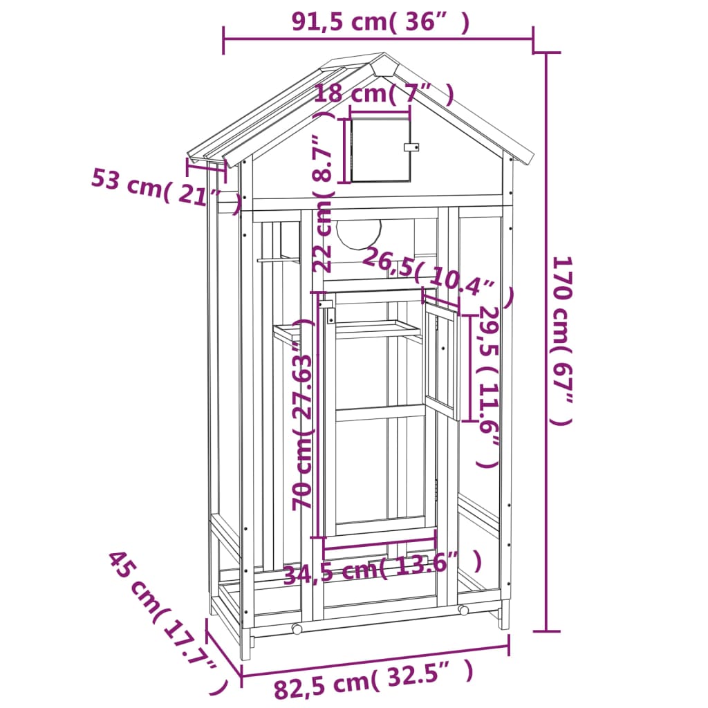 Casetta Per Uccelli Grigia 91,5X53X170 Cm Legno Massello Pino