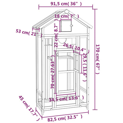 Casetta Per Uccelli Grigia 91,5X53X170 Cm Legno Massello Pino