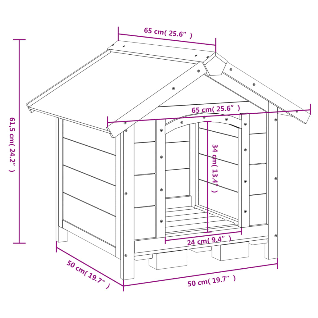 Cuccia Per Cani 65X65X61,5 Cm In Legno Massello Di Pino