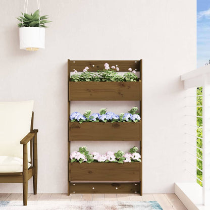 Fioriera Muro 3Ripiani Ambra 60X18,5X110Cm Legno Massello Pino