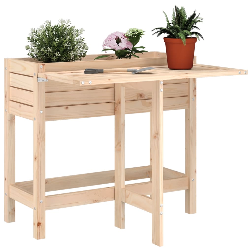 Fioriera Giardino Piano Pieghevole Bianco Legno Massello Pino