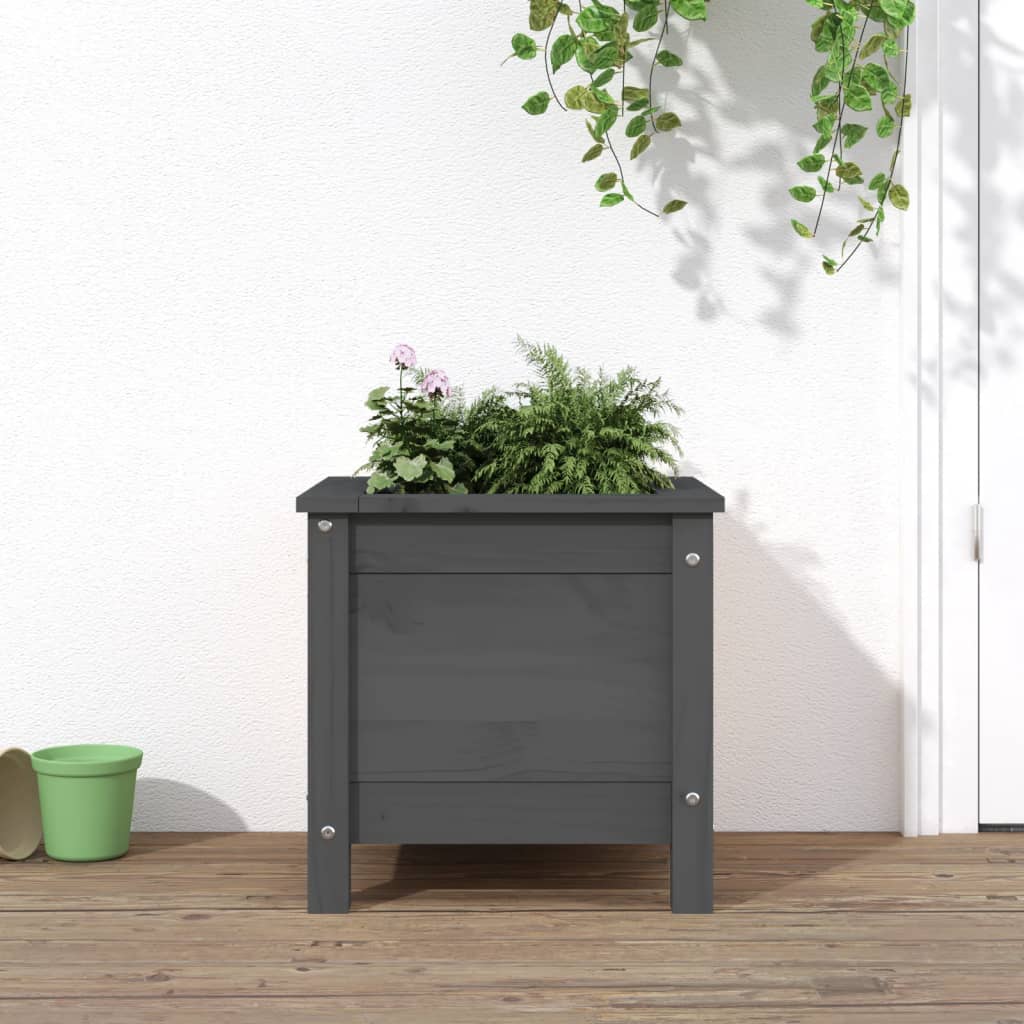 Fioriera Rialzata Giardino Grigia 119,5X82,5X78Cm Massello Pino