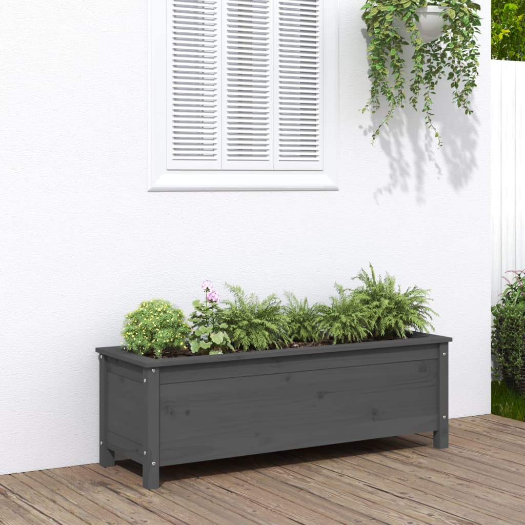 Fioriera Rialzata Giardino Grigia 119,5X82,5X78Cm Massello Pino