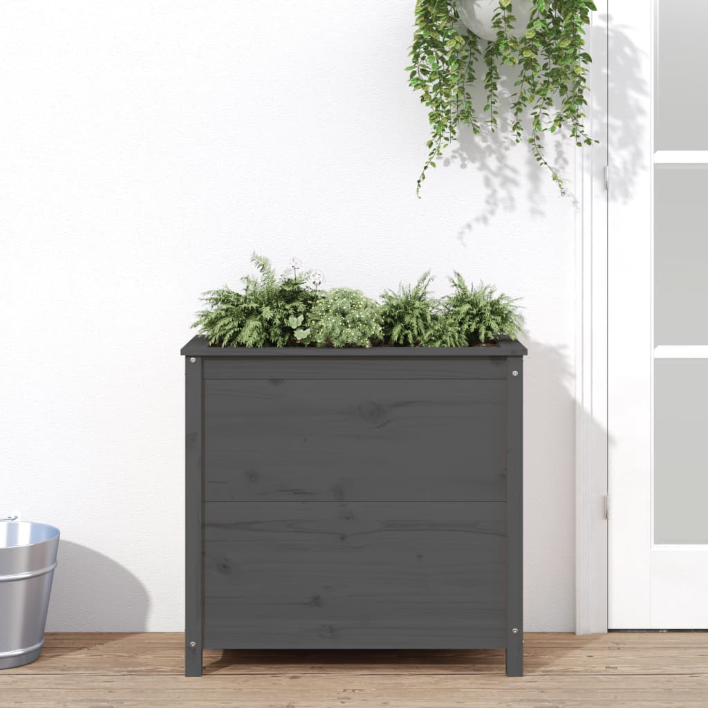 Fioriera Rialzata Giardino Grigia 119,5X82,5X78Cm Massello Pino