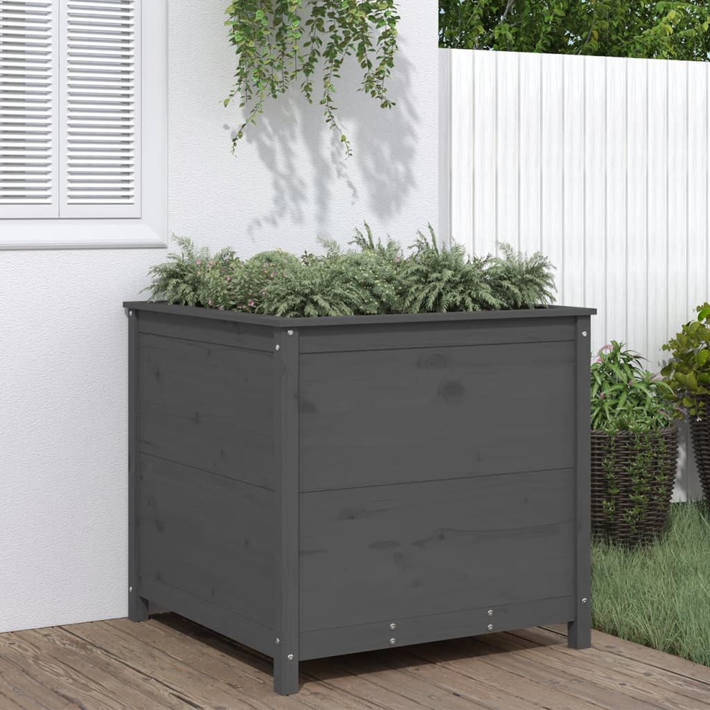 Fioriera Rialzata Giardino Grigia 119,5X82,5X78Cm Massello Pino