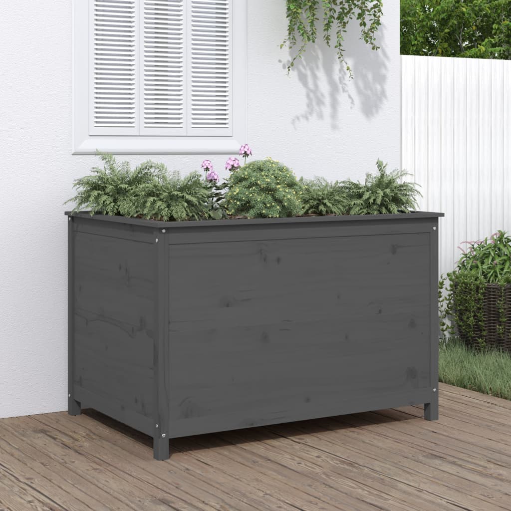 Fioriera Rialzata Giardino Grigia 119,5X82,5X78Cm Massello Pino