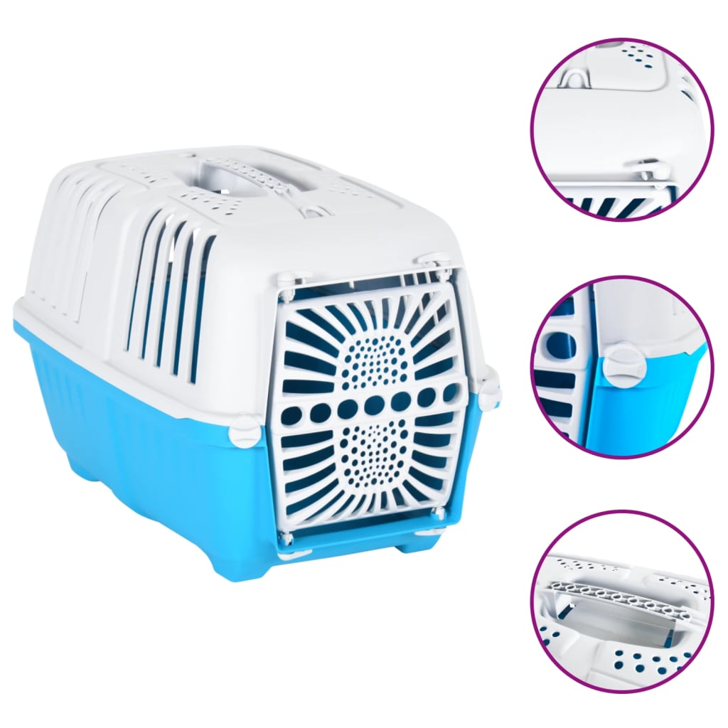 Trasportino Per Animali Bianco E Blu 48X31,5X33Cm Polipropilene