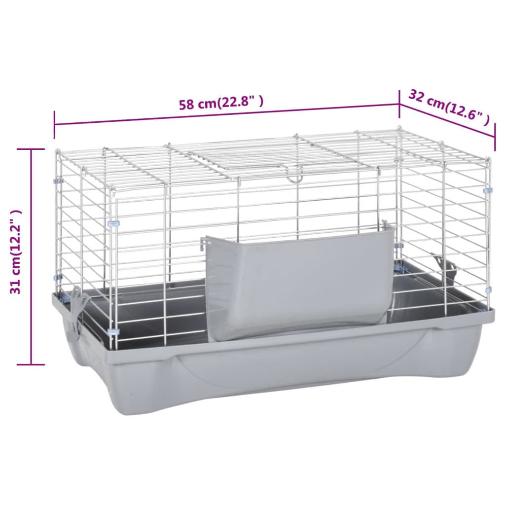 Gabbia Animali Piccoli Grigia 58X32X31Cm Polipropilene Metallo