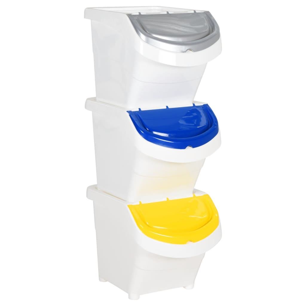 Cestini Per Rifiuti Impilabili Con Coperchi 3Pz Bianchi Pp