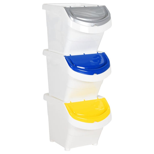 Cestini Per Rifiuti Impilabili Con Coperchi 3Pz Bianchi Pp