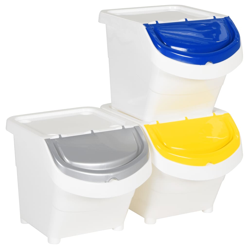 Cestini Per Rifiuti Impilabili Con Coperchi 3Pz Bianchi Pp