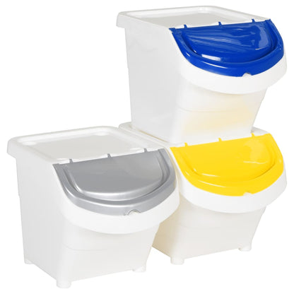 Cestini Per Rifiuti Impilabili Con Coperchi 3Pz Bianchi Pp