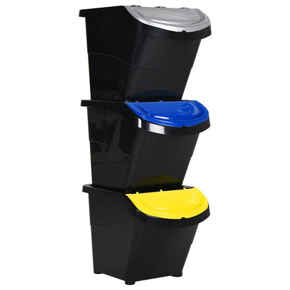 Cestini Per Rifiuti Impilabili Con Coperchi 3Pz Bianchi Pp