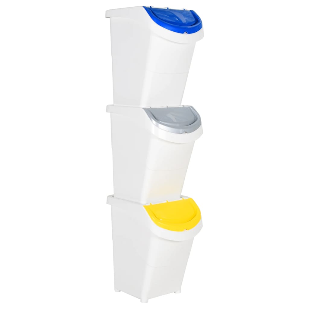 Cestini Per Rifiuti Impilabili Con Coperchi 3Pz Bianchi Pp