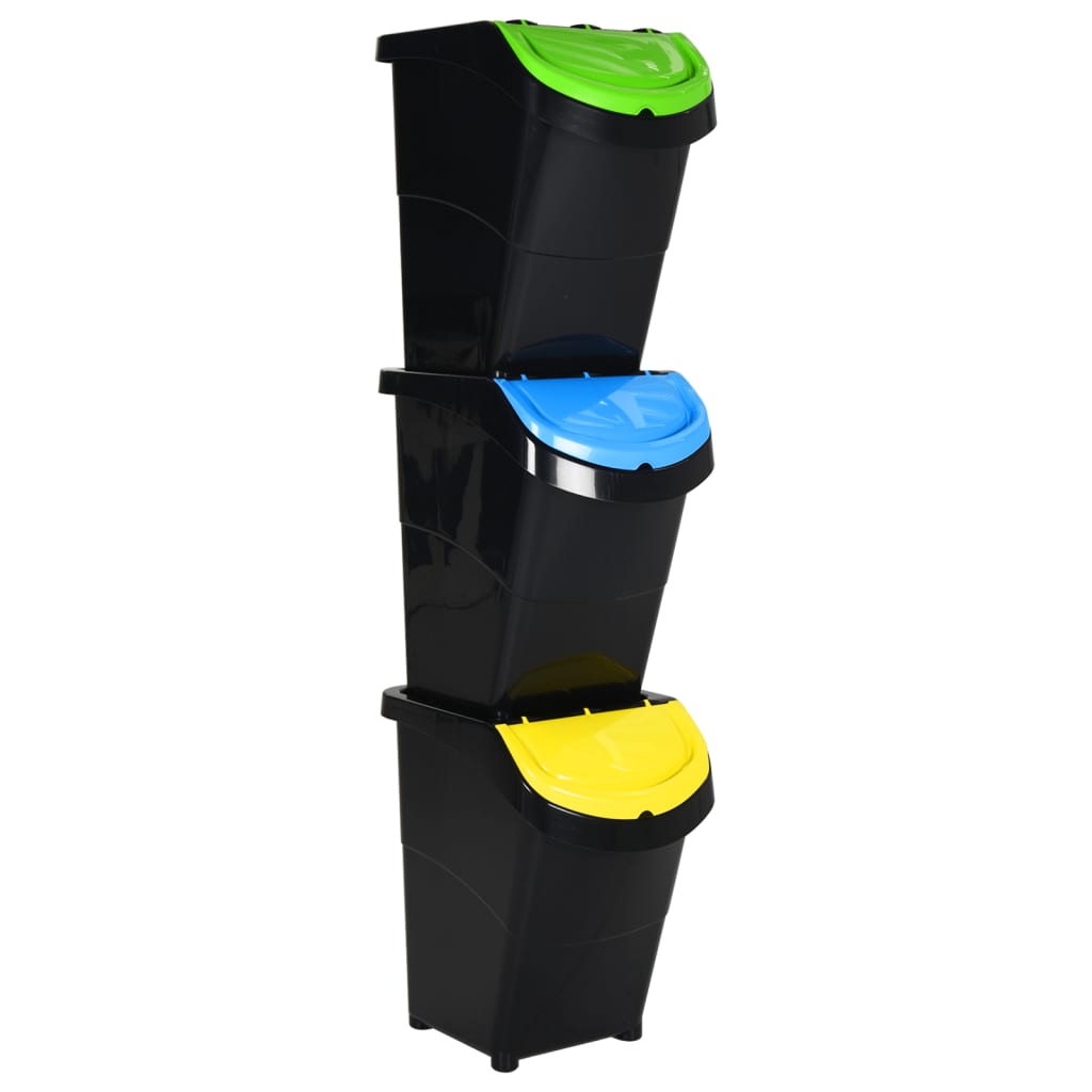 Cestini Per Rifiuti Impilabili Con Coperchi 3Pz Bianchi Pp