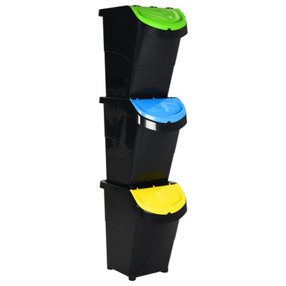 Cestini Per Rifiuti Impilabili Con Coperchi 3Pz Bianchi Pp