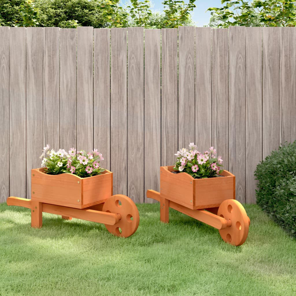 Fioriere A Carriola 2 Pz 47X15X19 Cm Legno Massello Di Abete Marrone Scuro