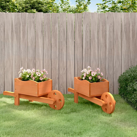 Fioriere A Carriola 2 Pz 47X15X19 Cm Legno Massello Di Abete Marrone Scuro