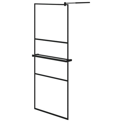 Parete Doccia Walk In Mensola Nera 80X195Cm Vetro Esg Alluminio