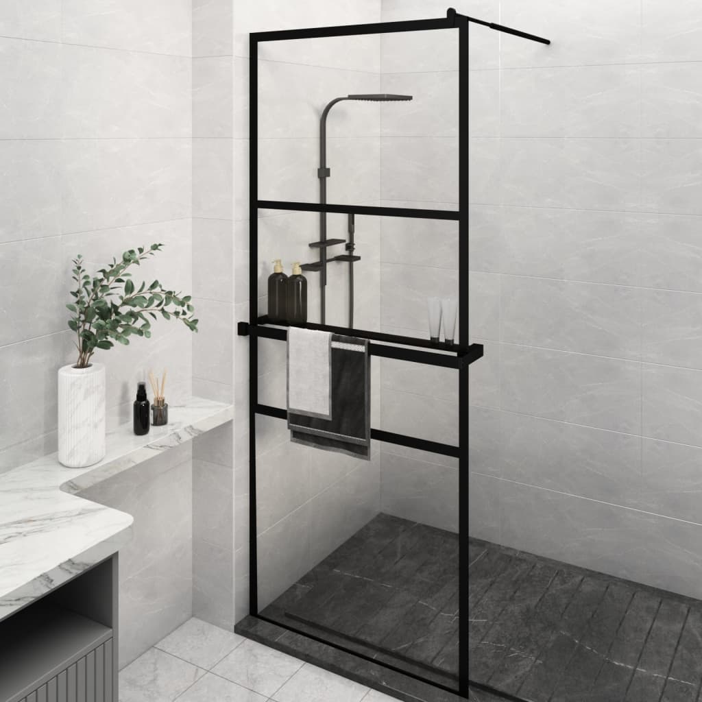Parete Doccia Walk In Mensola Nera 80X195Cm Vetro Esg Alluminio