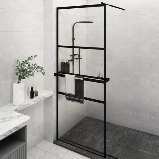 Parete Doccia Walk In Mensola Nera 80X195Cm Vetro Esg Alluminio