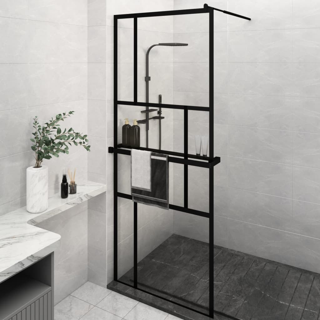 Parete Doccia Walk In Mensola Nera 80X195Cm Vetro Esg Alluminio