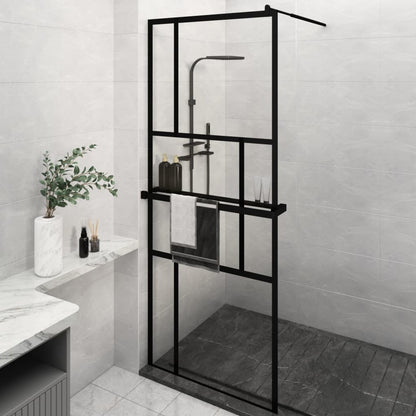 Parete Doccia Walk In Mensola Nera 80X195Cm Vetro Esg Alluminio