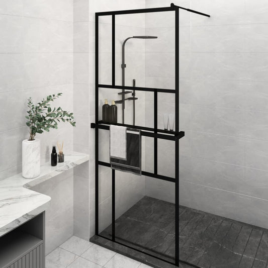 Parete Doccia Walk In Mensola Nera 80X195Cm Vetro Esg Alluminio