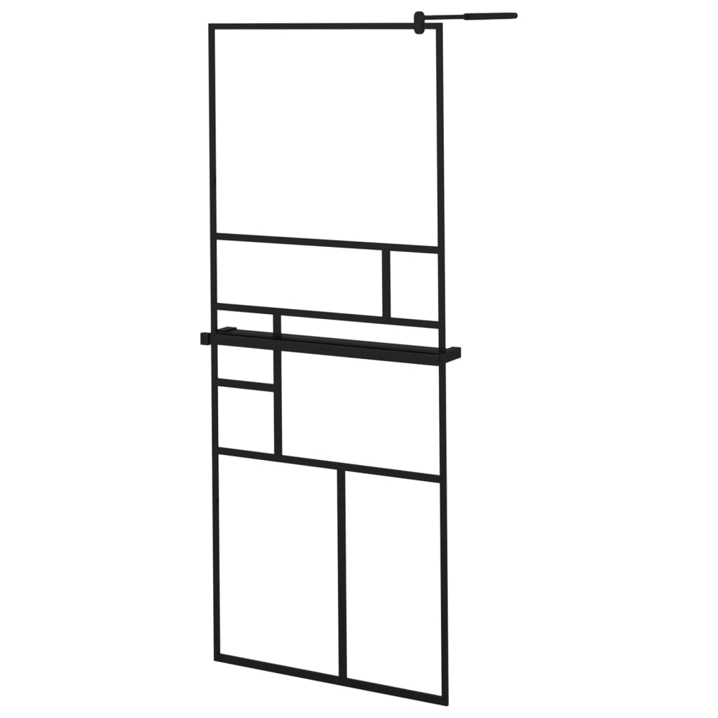 Parete Doccia Walk In Mensola Nera 80X195Cm Vetro Esg Alluminio