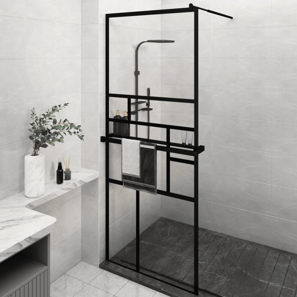 Parete Doccia Walk In Mensola Nera 80X195Cm Vetro Esg Alluminio